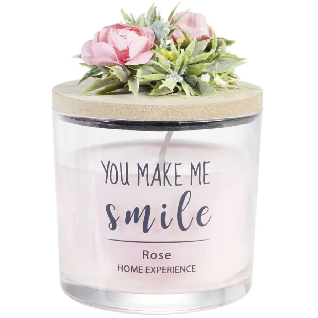 Bougie parfumée dans verre couvercle bois fleur message Ø8xH11cm < Gifi Best