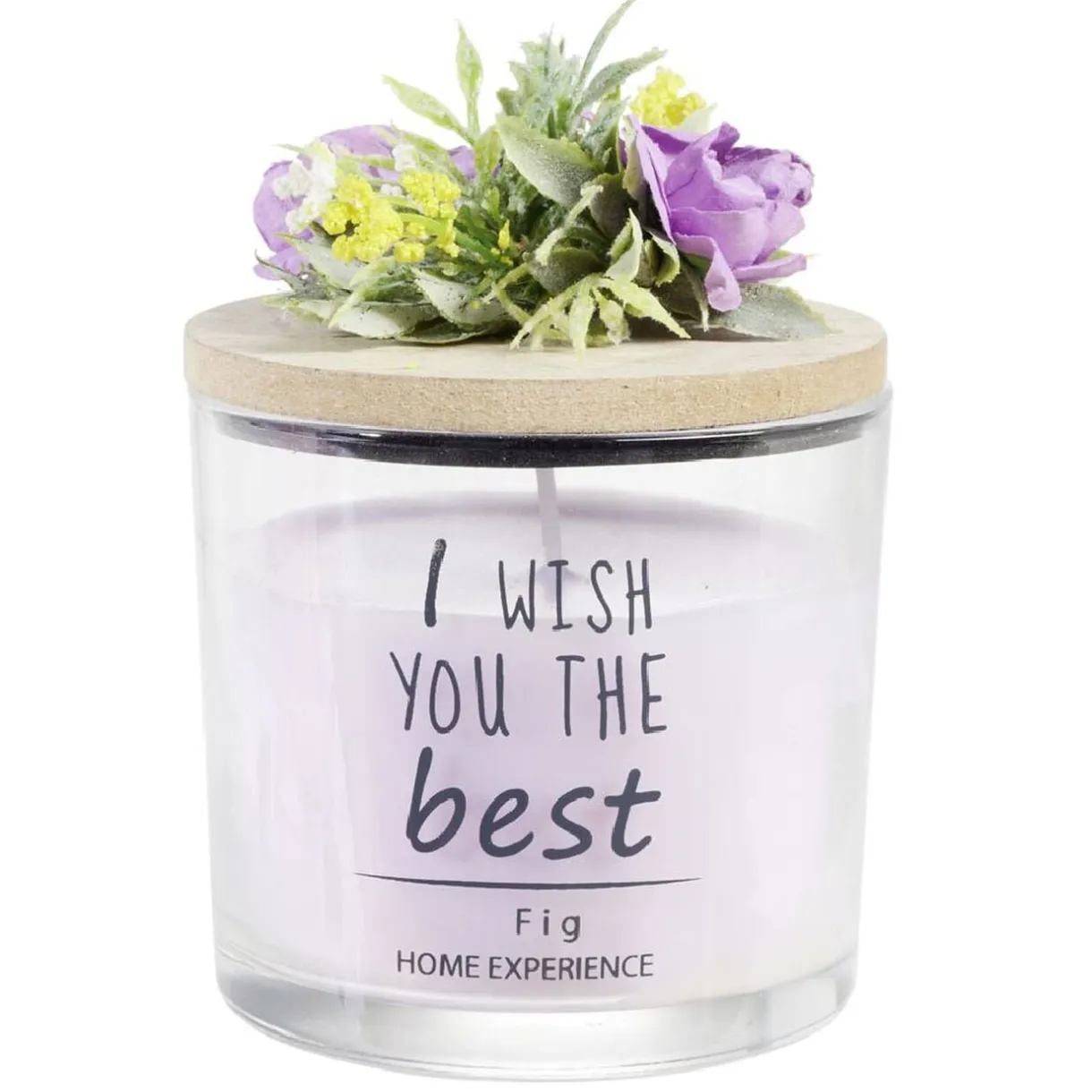 Bougie parfumée dans verre couvercle bois fleur message Ø8xH11cm < Gifi Best