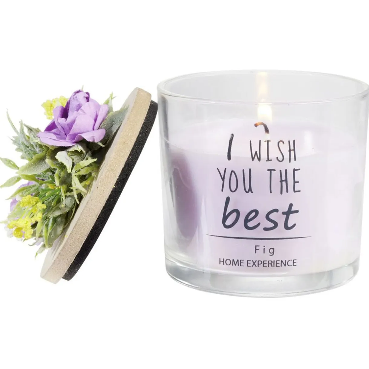 Bougie parfumée dans verre couvercle bois fleur message Ø8xH11cm < Gifi Best