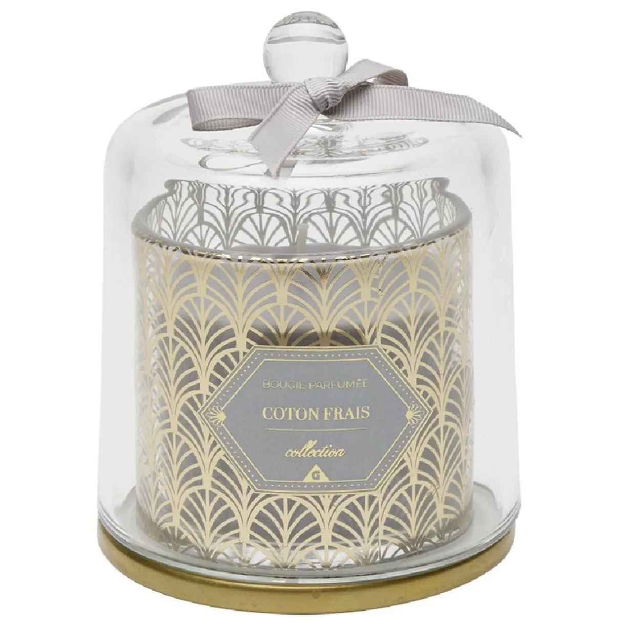 Bougie parfumée grise sous cloche transparent doré < Gifi New