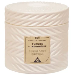 Bougie parfumée ivoire design relief senteur fleurs d'Indonésie 25H