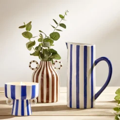 Bougie parfumée pot céramique à rayures Ø10xH9,5cm (2 modèles)