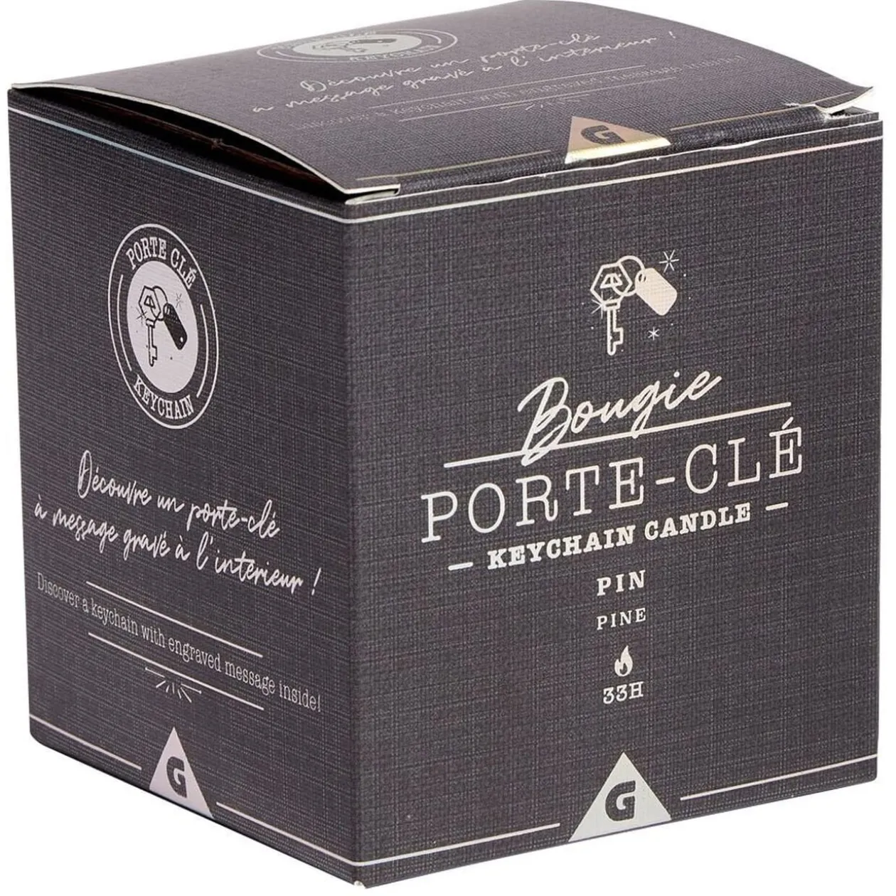 Bougie porte-clé argenté senteur pin 33H