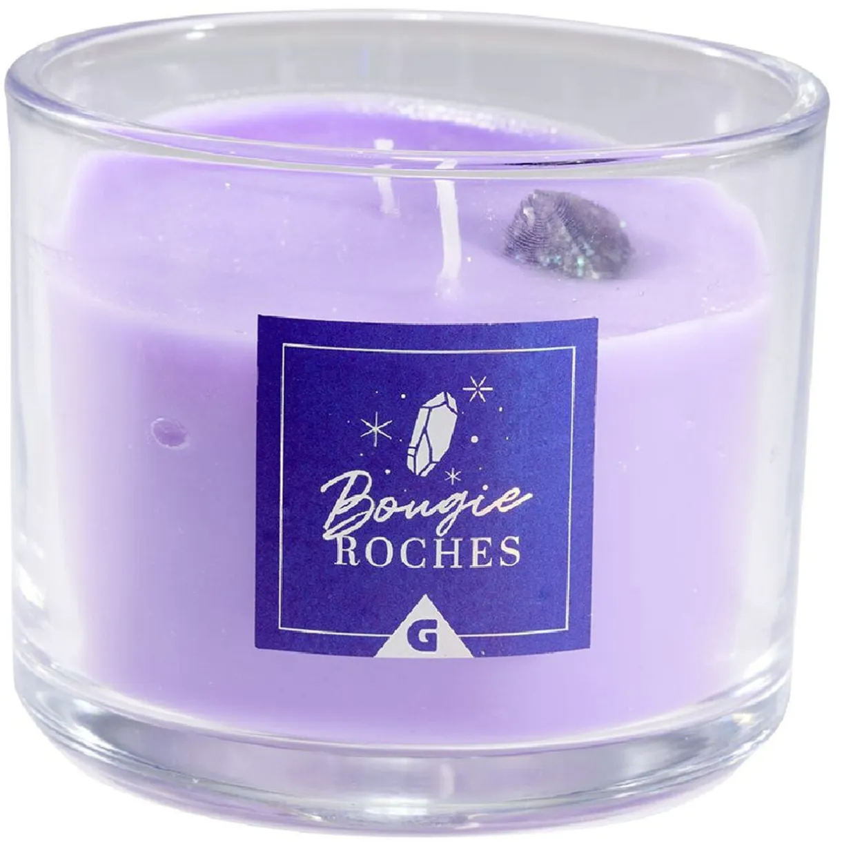 Bougie roche améthyste sérénité violet 35H < Gifi