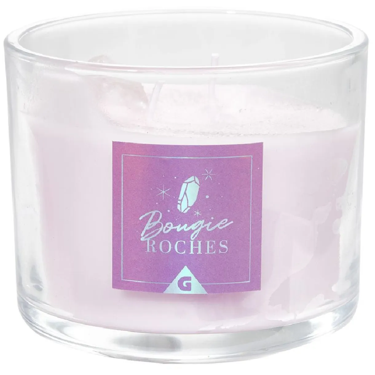 Bougie roche améthyste sérénité violet 35H < Gifi