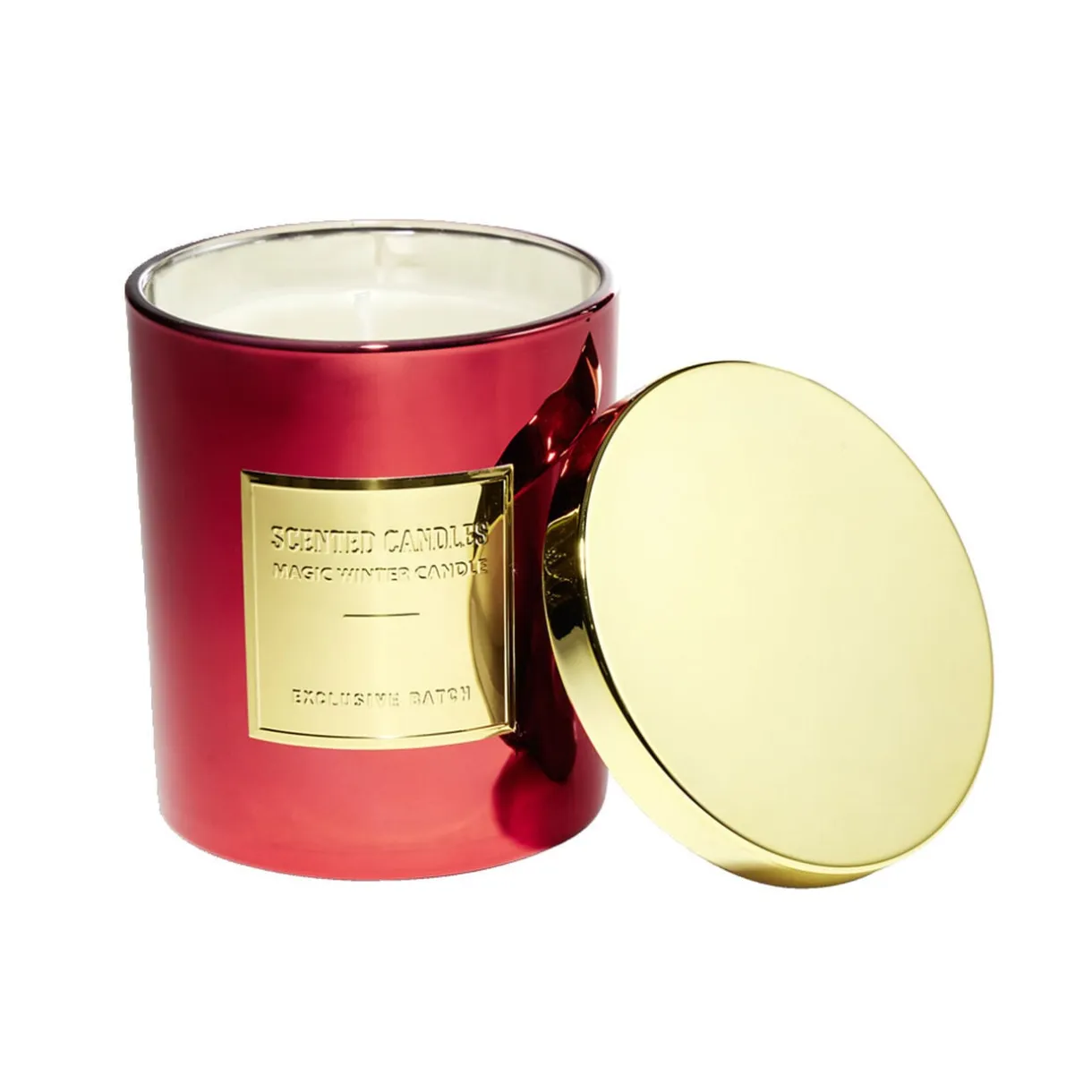Bougie ronde avec couvercle dans verre métallisé rouge H9cm < Gifi Best