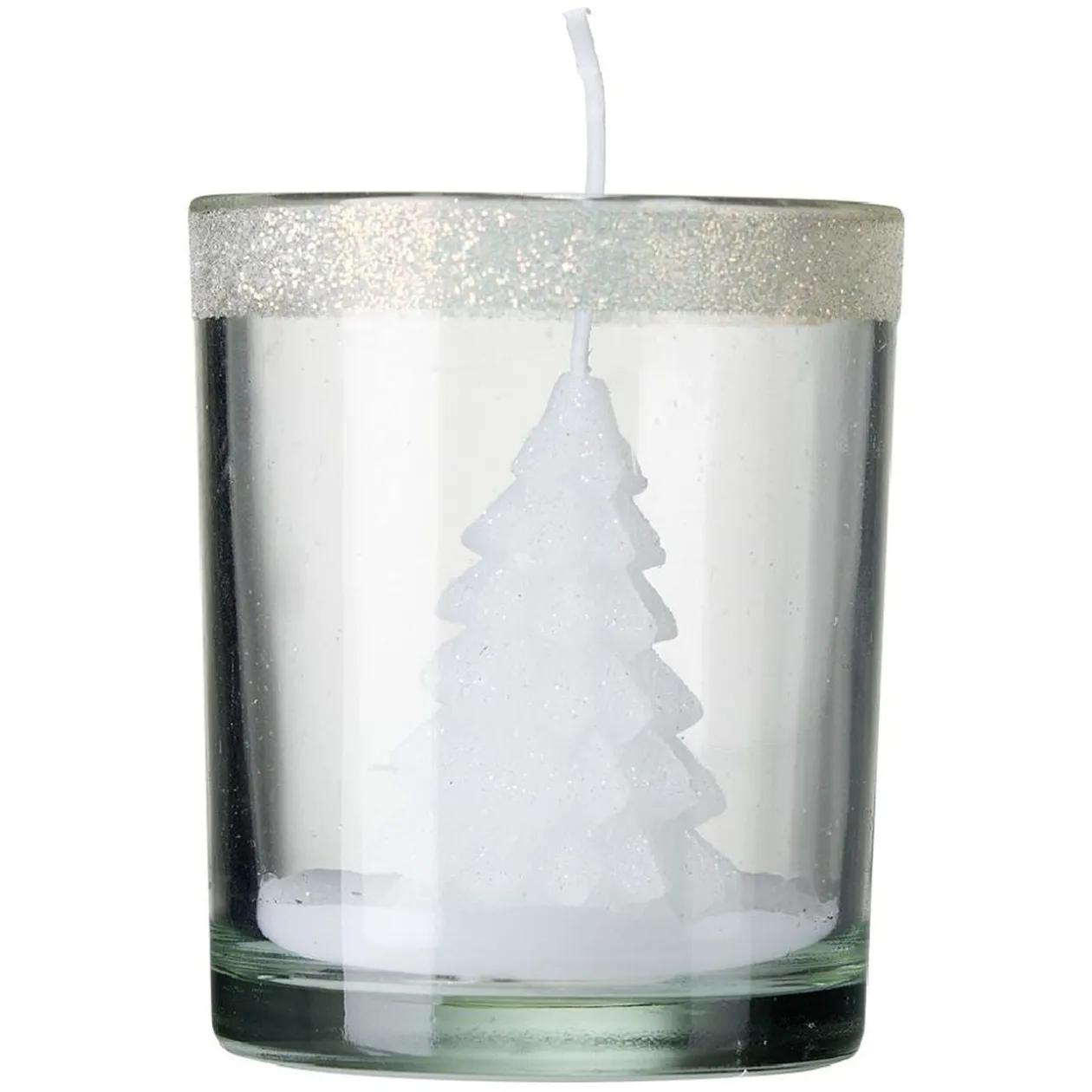 Bougie sapin de Noël dans verre Ø6,2xH7,5cm