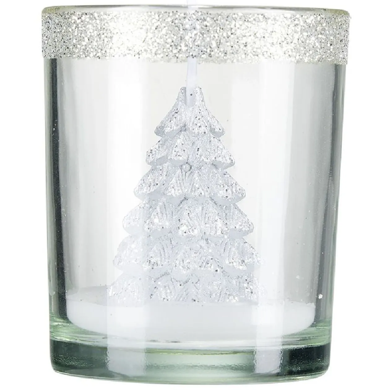 Bougie sapin de Noël dans verre Ø6,2xH7,5cm