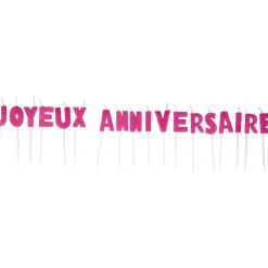 Bougies Joyeux anniversaire rose à paillettes