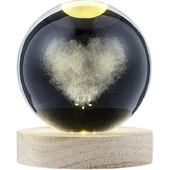 Boule de cristal gravée socle LED thème coeur Ø9xH10cm < Gifi Hot