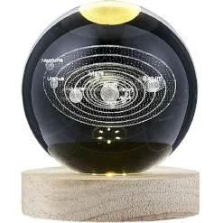Boule de cristal gravée socle LED thème astro Ø9xH10cm < Gifi Hot
