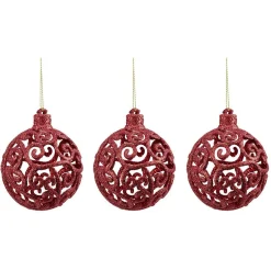 Boule de Noël ajourée motif arabesque pailleté rouge Ø8 cm x3 < Gifi Clearance