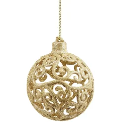 Boule de Noël ajourée motif arabesque pailleté doré Ø8 cm x3