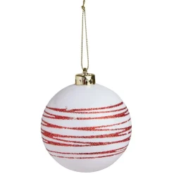 Boule de Noël blanche spirale rouge pailleté Ø8cm < Gifi Discount