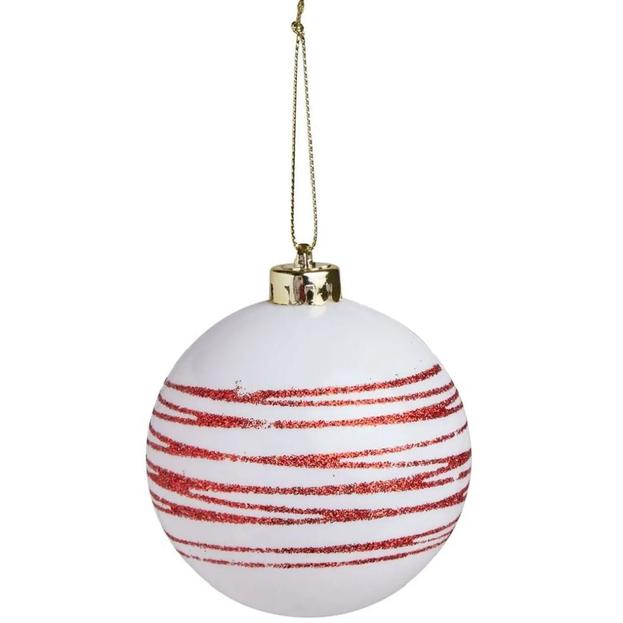 Boule de Noël blanche spirale rouge pailleté Ø8cm < Gifi Discount