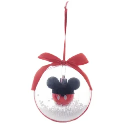 Boule de Noël Disney transparente ruban et billes avec tête de Mickey