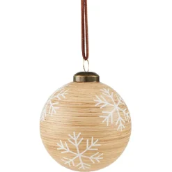 Boule de Noël en verre effet bois motif flocon de neige < Gifi Discount