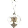 Boule de Noël en verre forme goutte déco flocon et paillette doré