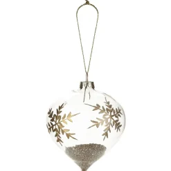 Boule de Noël en verre forme goutte déco flocon et paillette doré