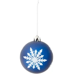 Boule de Noël imprimé flocon pailleté bleu et blanc Ø8cm