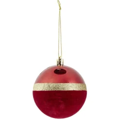 Boule de Noël liseré doré bimatière velours et brillant rouge Ø8cm < Gifi Sale