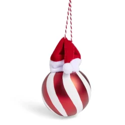 Boule de Noël motif spirale et bonnet Père Noël ou lutin Ø8xH11cm