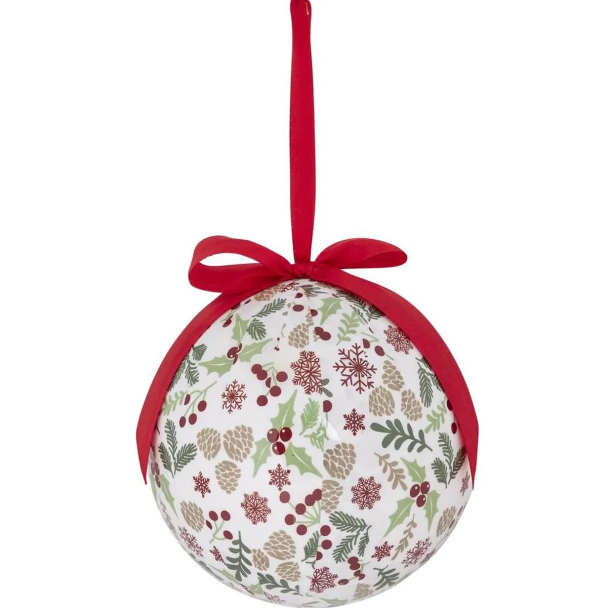 Boule de Noël motif traditionnel houx flocon de neige rouge et blanc Ø12cm < Gifi