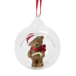 Boule de Noël ouverte avec ours Ø9cm transparent (2 modèles)