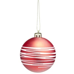 Boule de Noël rouge spirale blanc pailleté Ø8cm