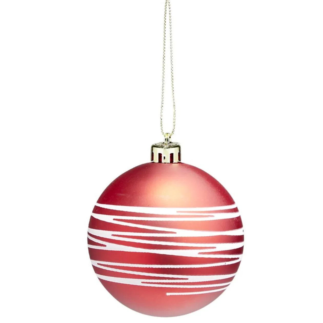 Boule de Noël rouge spirale blanc pailleté Ø8cm