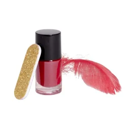 Boule de Noël transparente Ø8cm avec lime et vernis à ongles rouge
