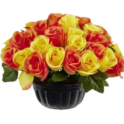 Boule de roses - Fleur artificielle orange et jaune
