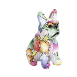 Bouledogue résine motif multicolore à poser H15cm - 2 modèles