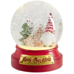 Boule à neige lumineuse Merry Christmas gnome et sapin Ø10xH12cm < Gifi Discount