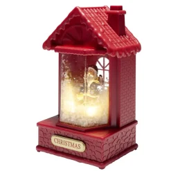 Boule à neige lumineuse scène maison de Noël rouge avec Père Noël 10x5x9xH19cm