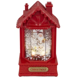 Boule à neige lumineuse scène maison de Noël rouge avec Père Noël 10x5x9xH19cm