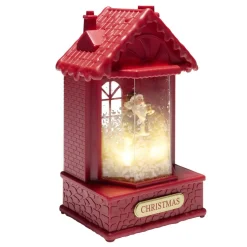 Boule à neige lumineuse scène maison de Noël rouge avec Père Noël 10x5x9xH19cm