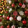 Boule Noël ruban torsadé Ø8cm rouge et blanc - 2 modèles