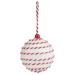 Boule Noël ruban torsadé Ø8cm rouge et blanc - 2 modèles