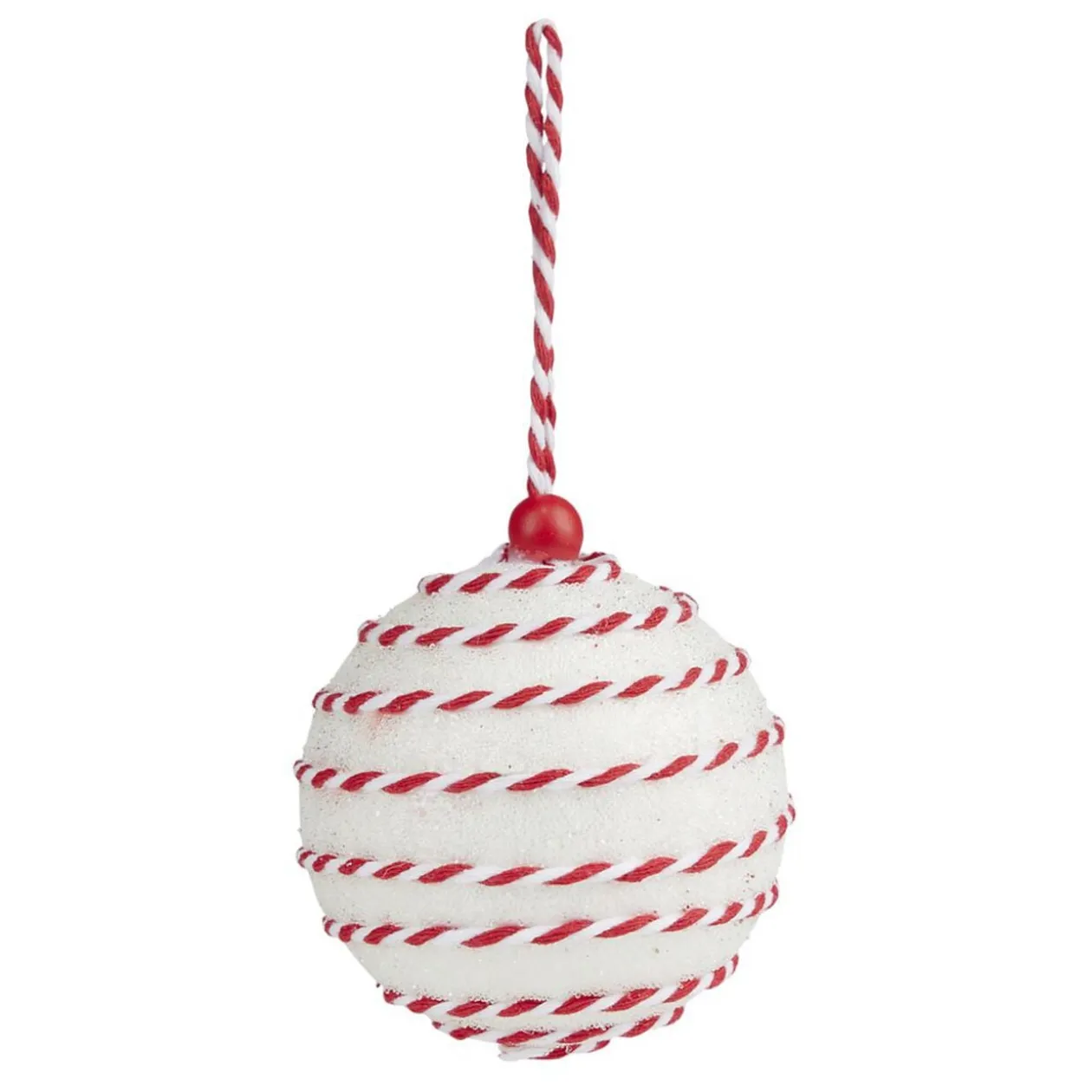 Boule Noël ruban torsadé Ø8cm rouge et blanc - 2 modèles
