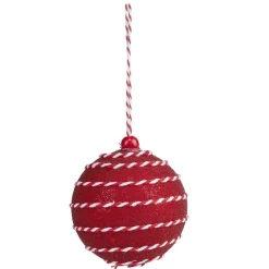Boule Noël ruban torsadé Ø8cm rouge et blanc - 2 modèles