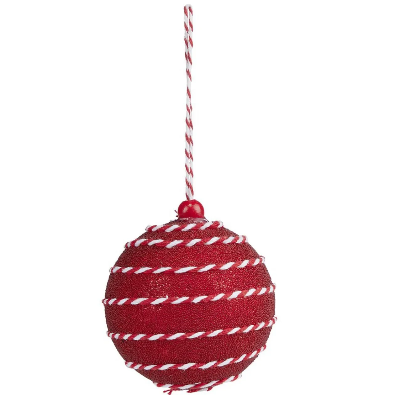 Boule Noël ruban torsadé Ø8cm rouge et blanc - 2 modèles