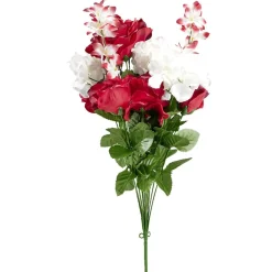 Bouquet fleurs artificielles hortensia/rose/delphinium rouge et blanc H62cm < Gifi Outlet