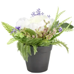 Bouquet fleurs artificielles gypsophiles et roses rouges 5 têtes H23,5cm