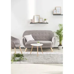 Bout de canapé table basse Joseph blanc pieds pin Ø48xH42 cm
