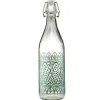 Bouteille en verre à fermeture mécanique motif ethnique vert Ø8xH32cm