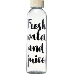 Bouteille en verre inscription noire avec bouchon en bambou 730 ml
