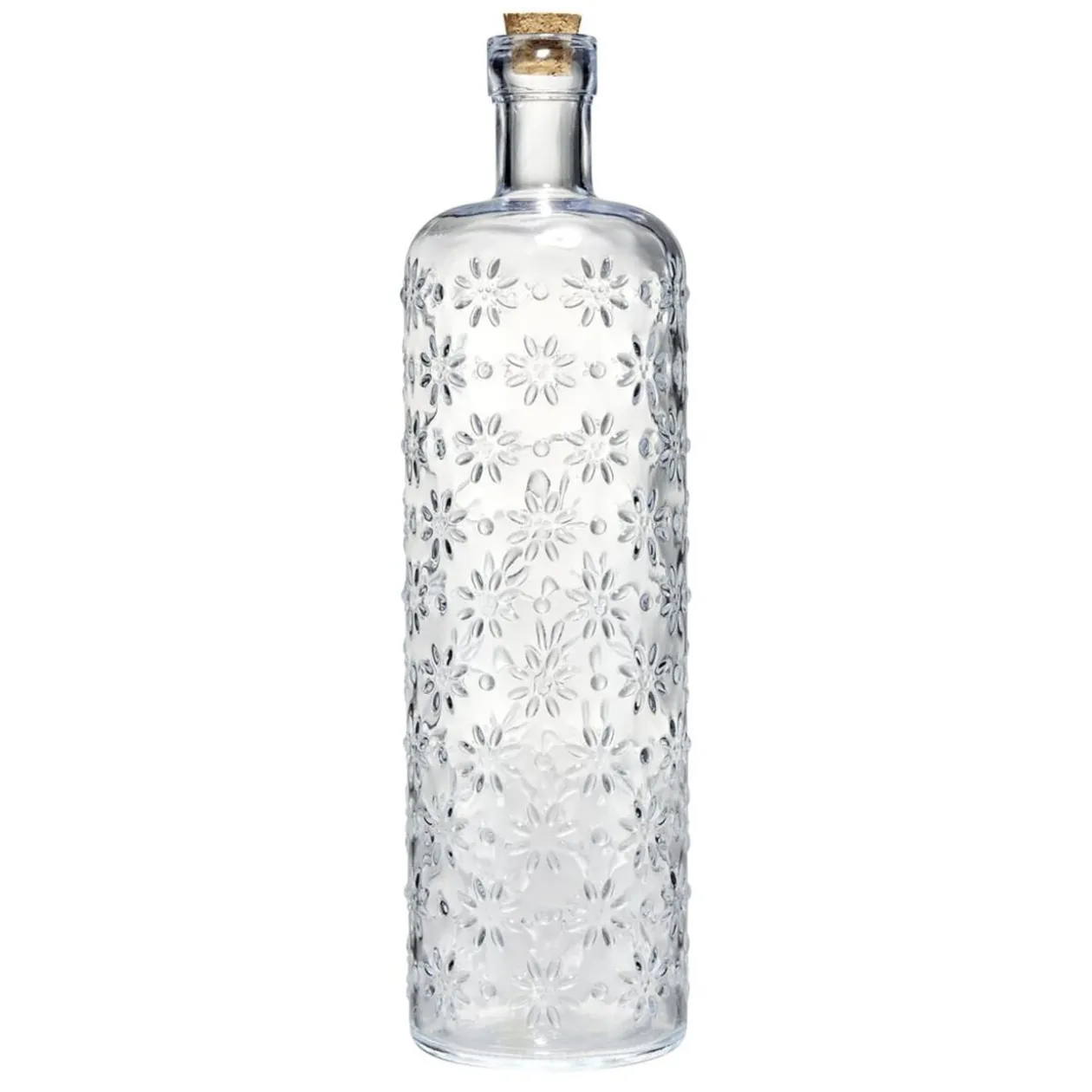 Bouteille en verre 1L design fleur transparente Ø6,5xH25cm