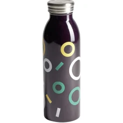 Bouteille isotherme acier noir motif rond 500ml Ø6,7xH21,8cm