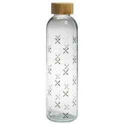 Bouteille verre transparent à motif noir avec bouchon en bambou 730ml